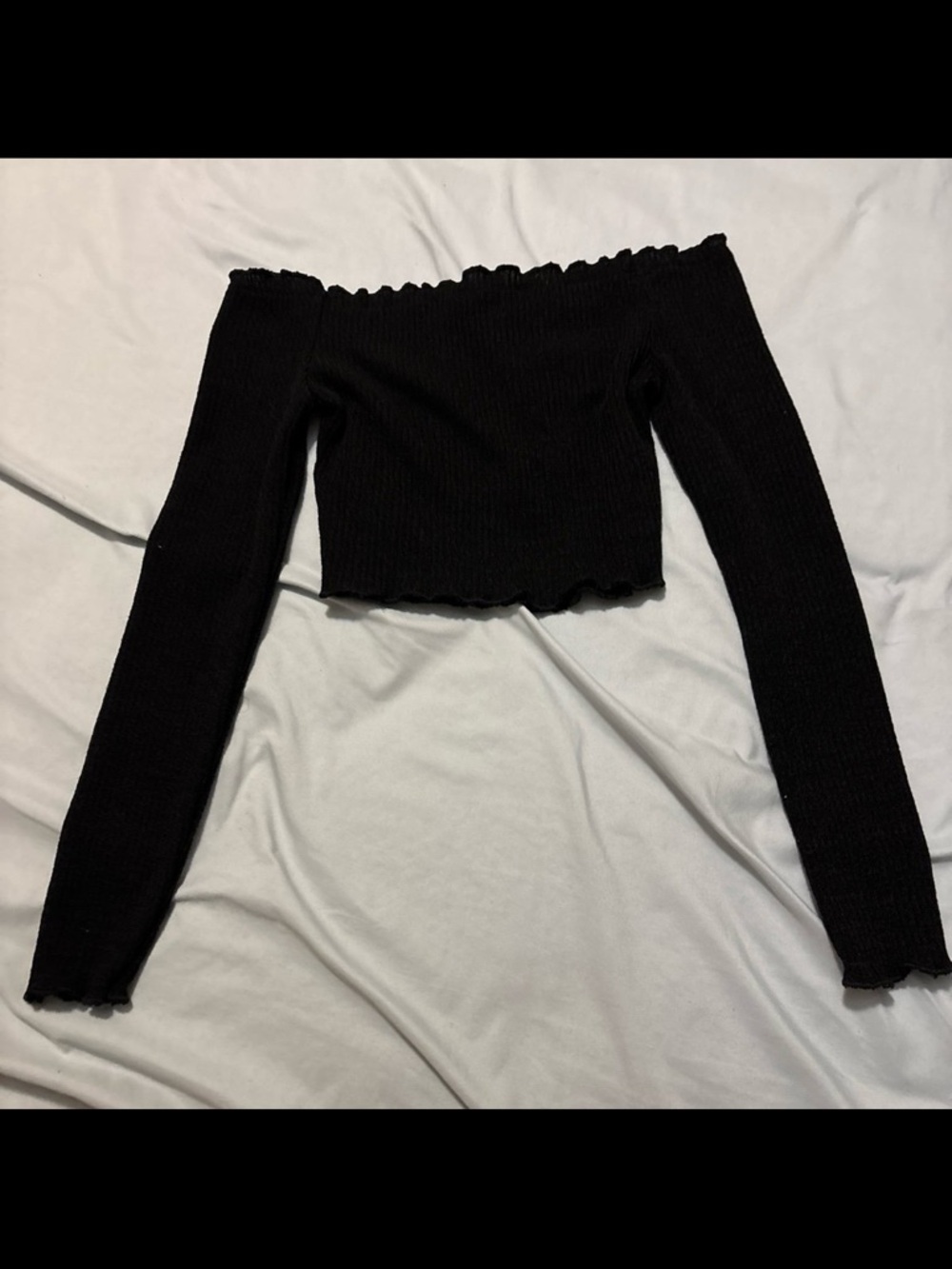 Black Off-Shoulder Ribbed Crop Top